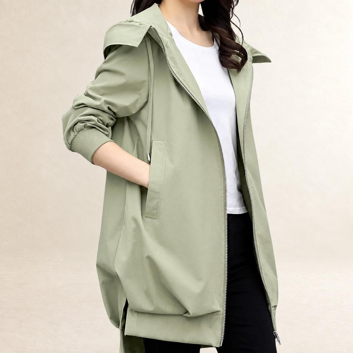 Veste femme à capuche zip devant style décontracté poches pratiques