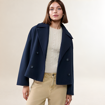 Veste femme croppée à double boutonnage col notched silhouette décontractée