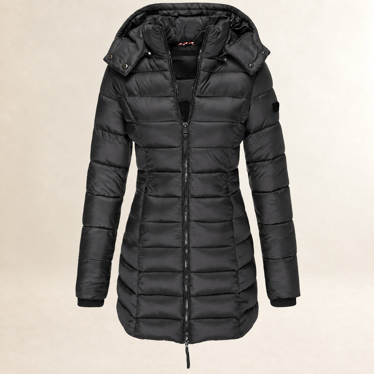 Veste femme matelassée à capuche légère avec fermeture éclair et coupe ajustée