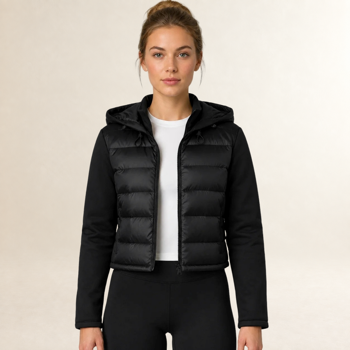 Veste femme matelassée à capuche légère à fermeture zip - coupe décontractée