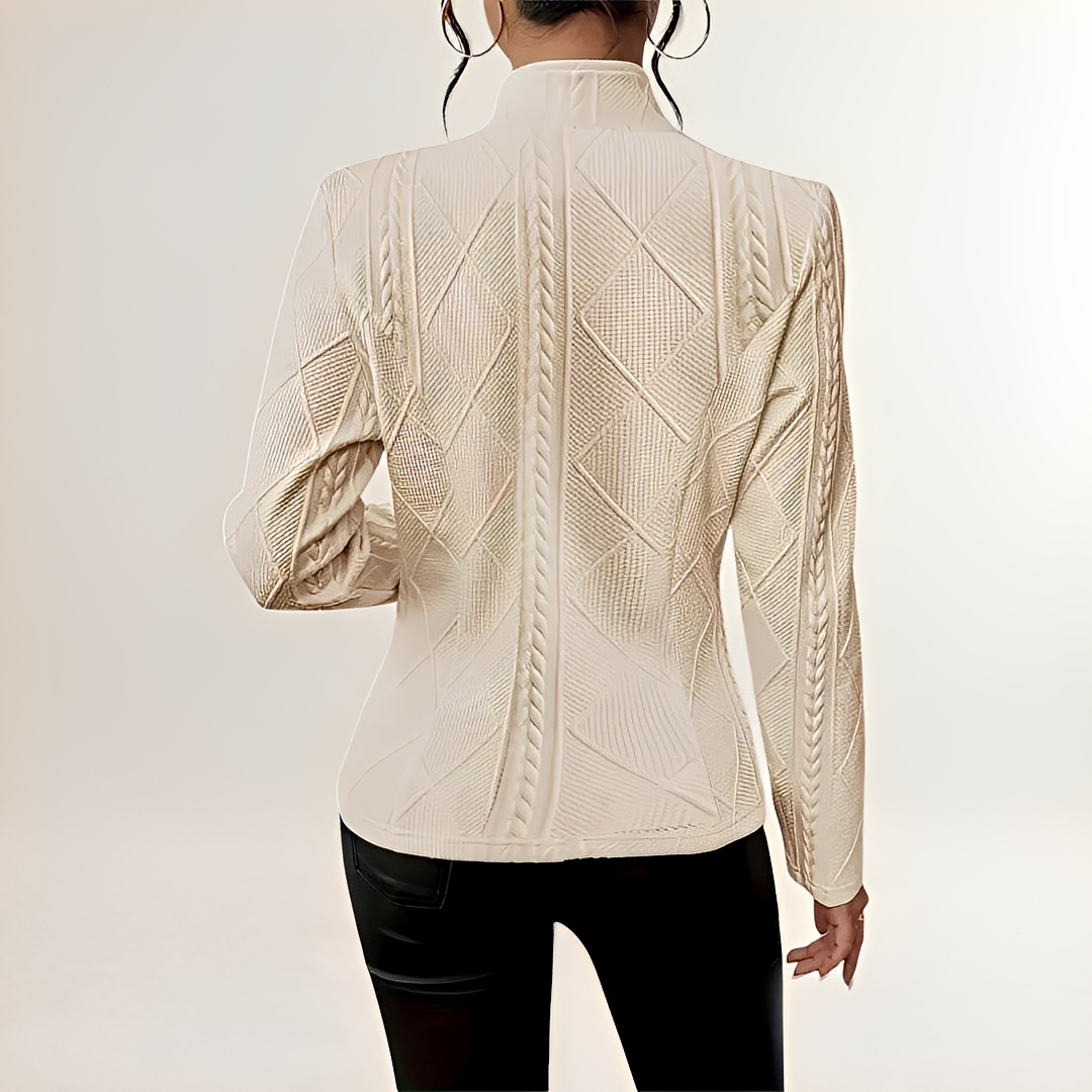 Veste femme à motif diamant texturé, fermeture par boutons, coupe ajustée