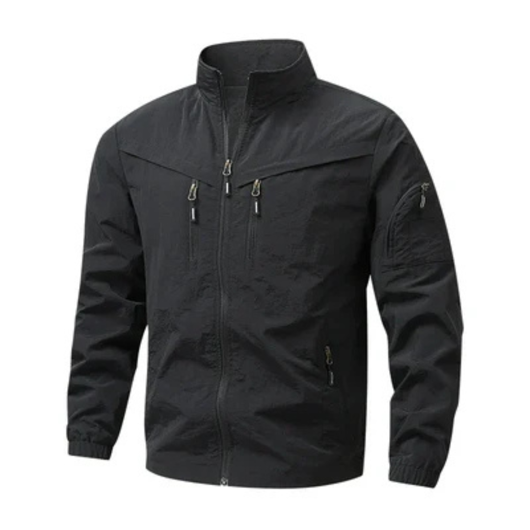 Veste Homme - Blouson léger à fermeture éclair complète, col montant, poches zippées verticales et poche utilitaire manche