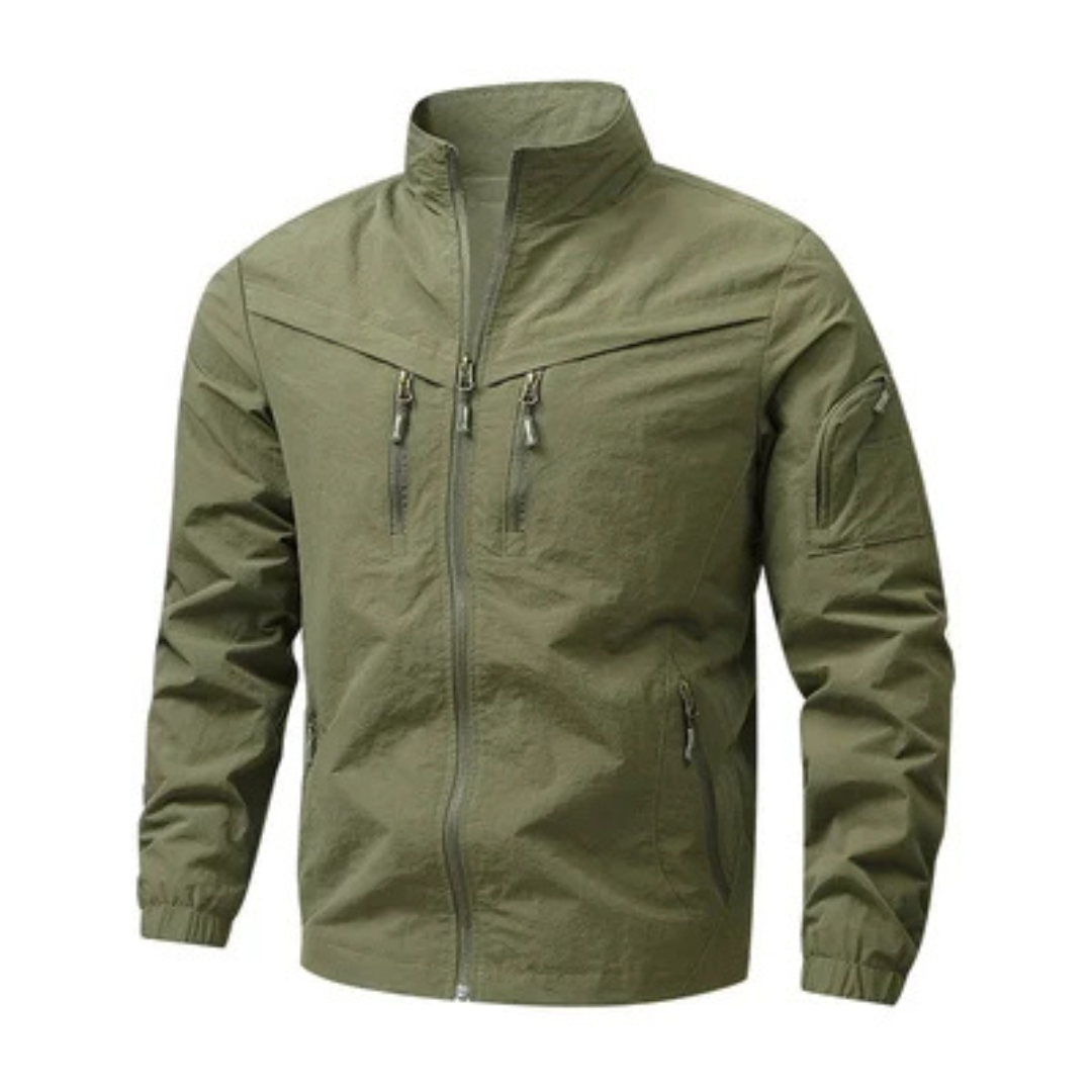 Veste Homme - Blouson léger à fermeture éclair complète, col montant, poches zippées verticales et poche utilitaire manche