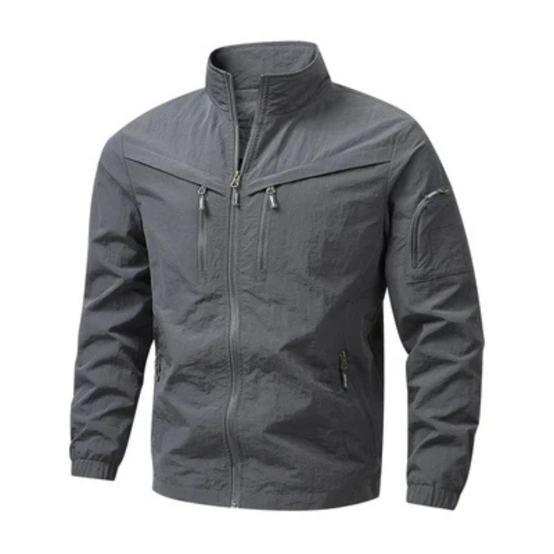 Veste Homme - Blouson léger à fermeture éclair complète, col montant, poches zippées verticales et poche utilitaire manche