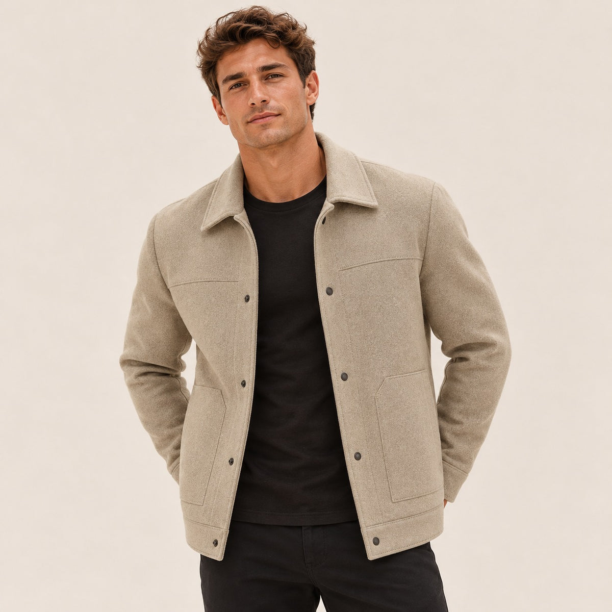 Veste homme à bouton et poche plaquée - coupe régulière