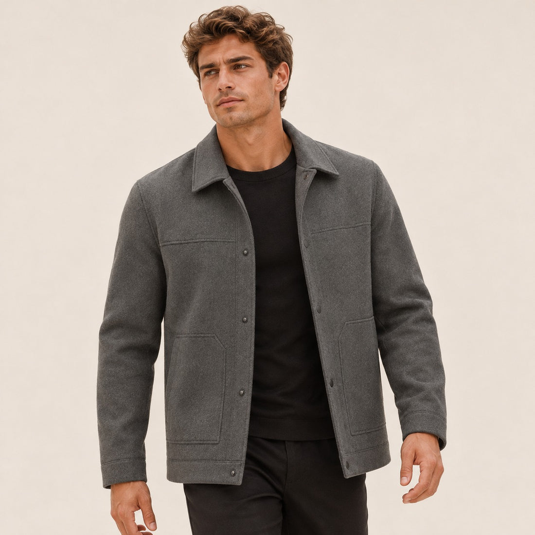 Veste homme à bouton et poche plaquée - coupe régulière