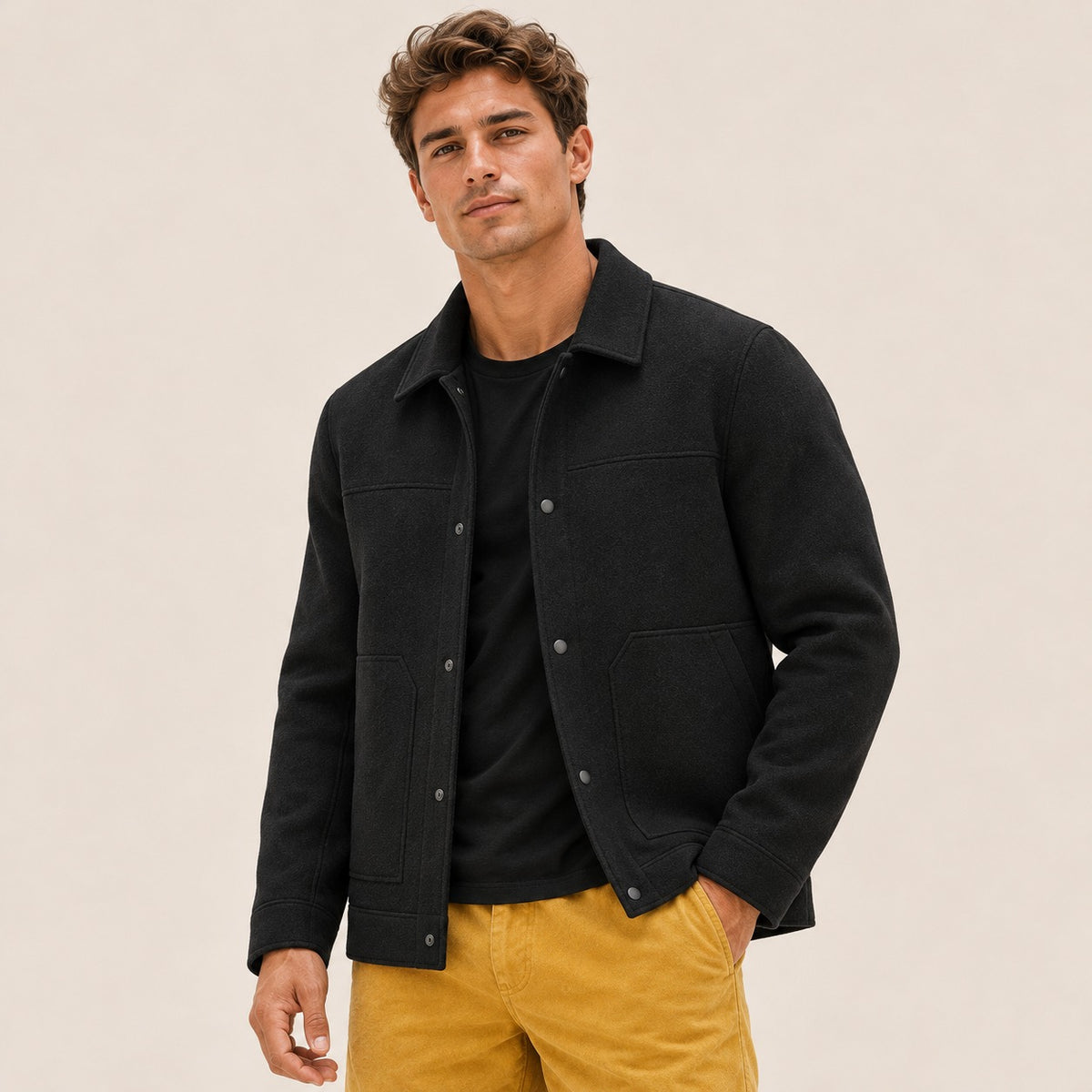 Veste homme à bouton et poche plaquée - coupe régulière
