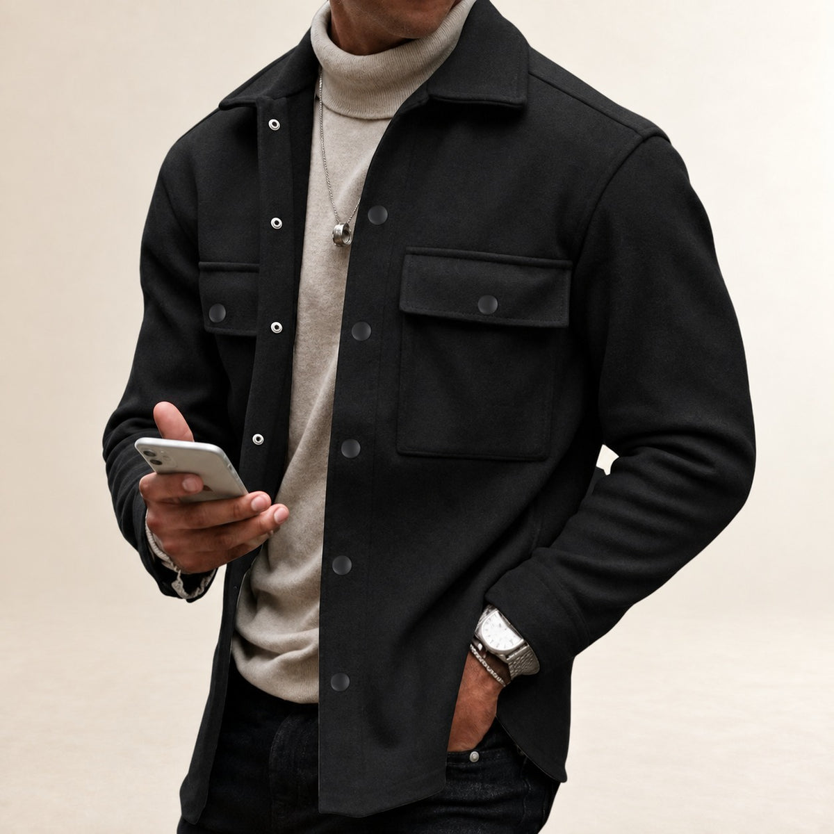 Veste homme à boutons avec poches - coupe décontractée manches longues