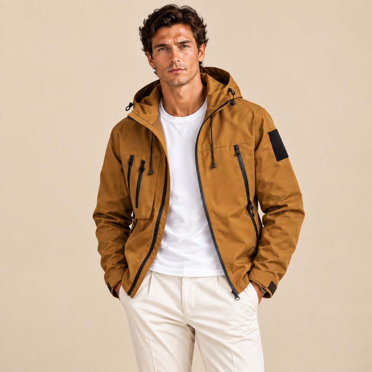 Veste homme à capuche légère à fermeture éclair complète coupe régulière