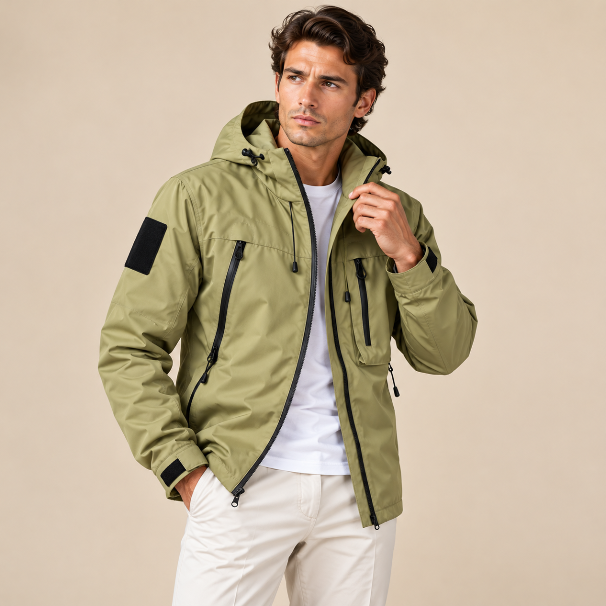 Veste homme à capuche légère à fermeture éclair complète coupe régulière