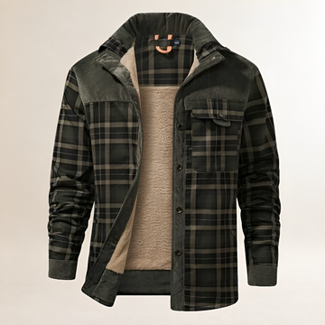 Veste homme à carreaux avec bouton-pression, col montant, poches poitrine et latérales, doublée, coupe régulière