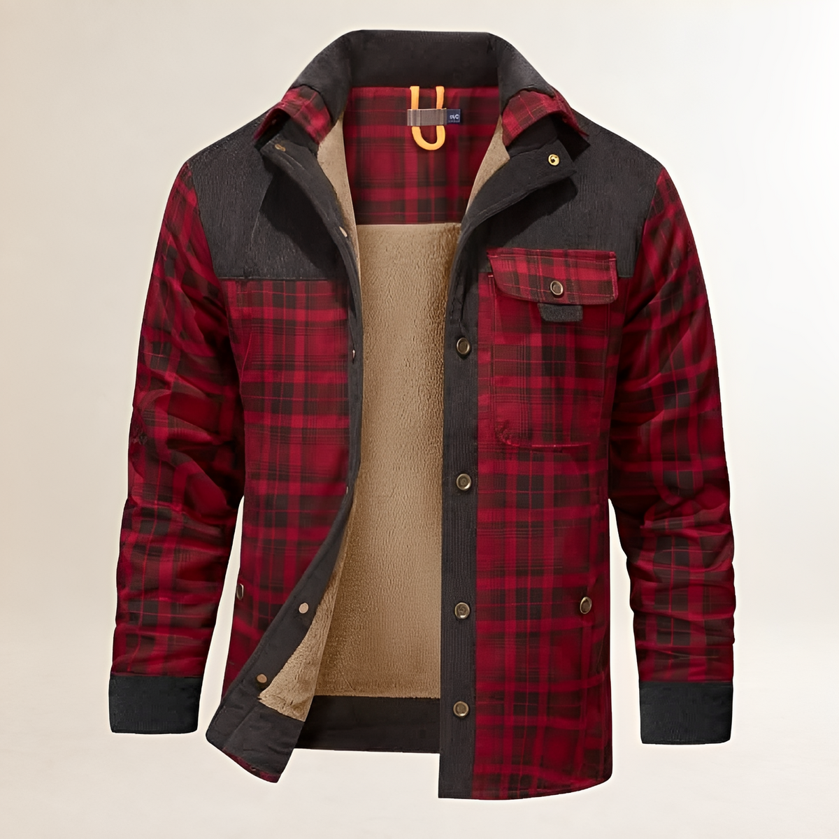 Veste homme à carreaux avec bouton-pression, col montant, poches poitrine et latérales, doublée, coupe régulière