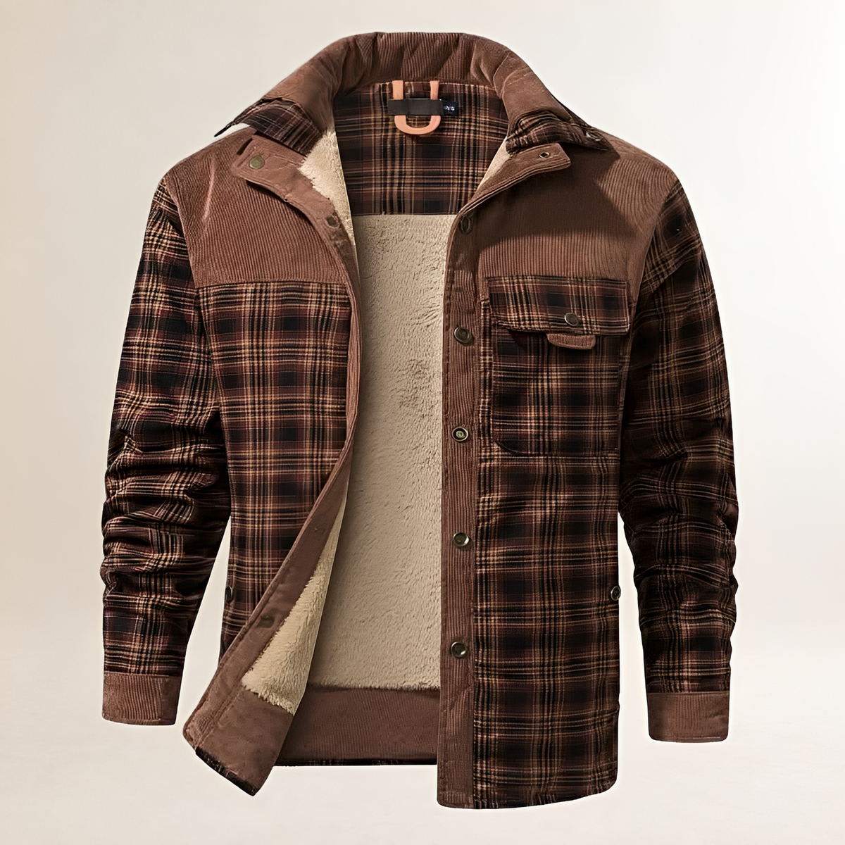 Veste homme à carreaux avec bouton-pression, col montant, poches poitrine et latérales, doublée, coupe régulière