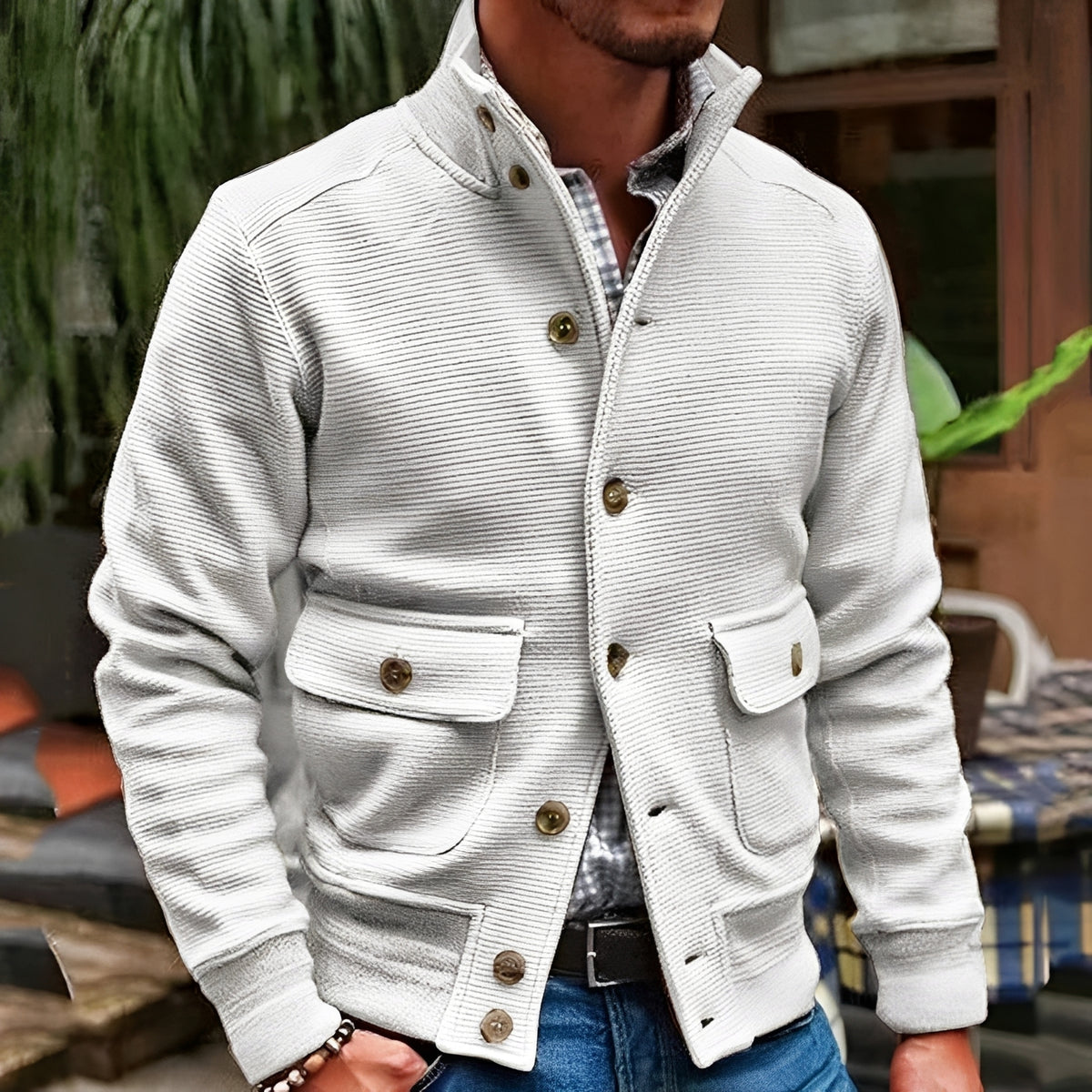 Veste homme à col montant avec poches à rabat - Coupe ajustée