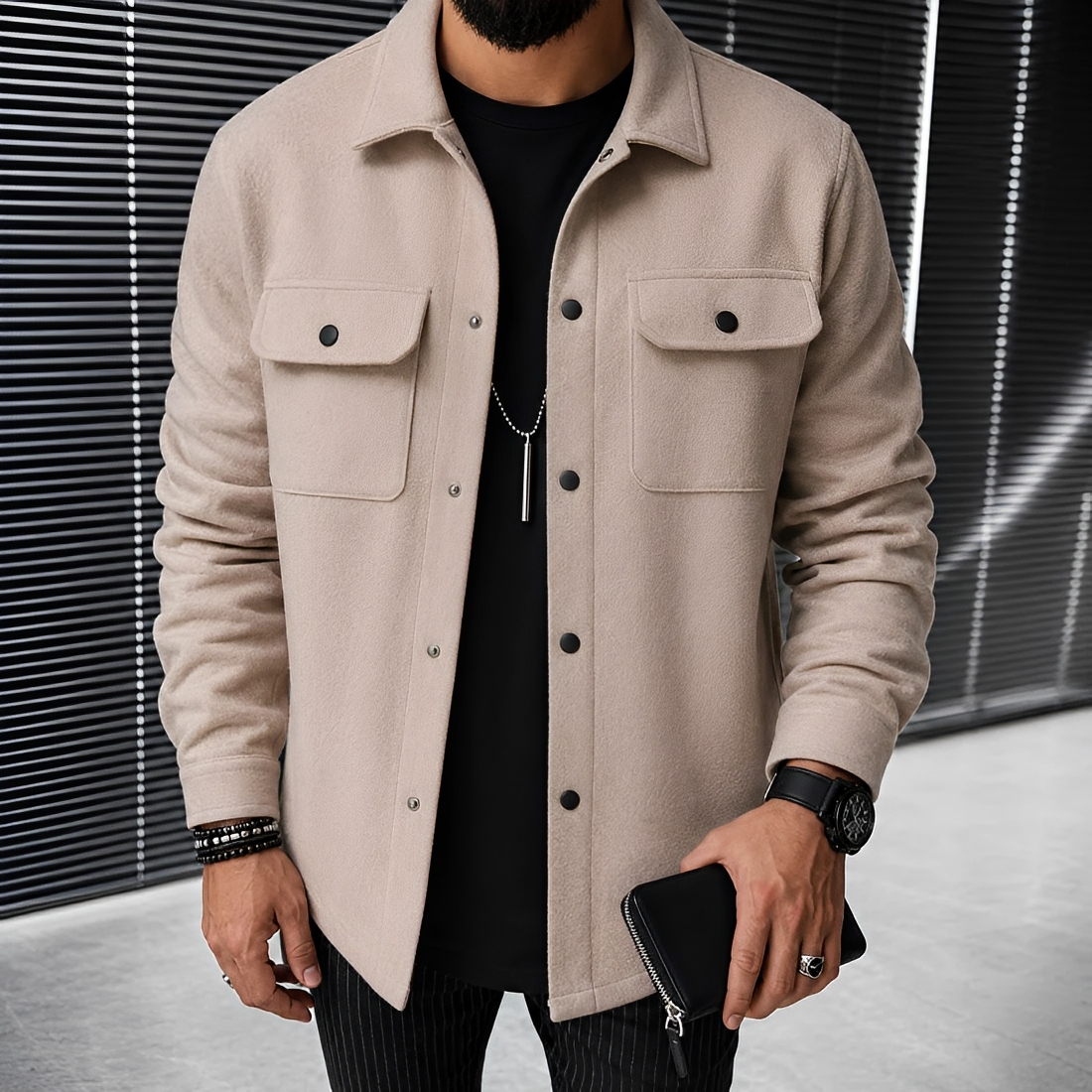 Veste homme décontractée à boutons avec poches et coupe relaxée