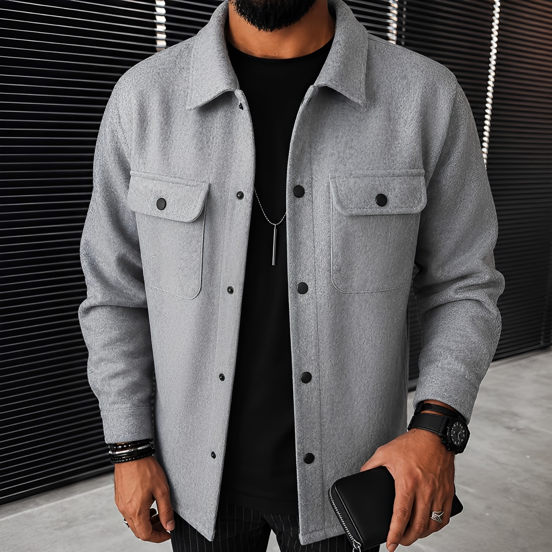 Veste homme décontractée à boutons avec poches et coupe relaxée