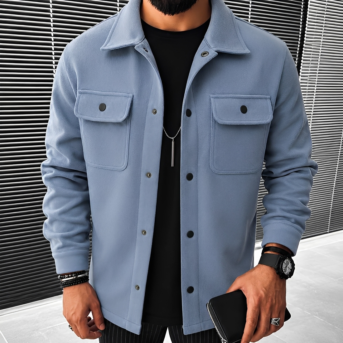 Veste homme décontractée à boutons avec poches et coupe relaxée
