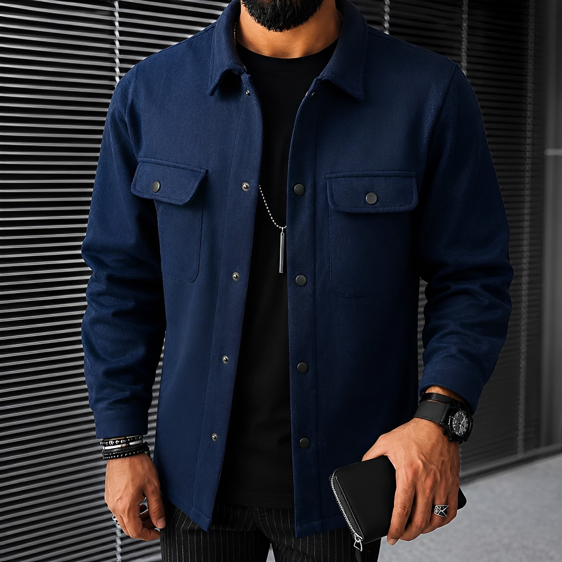 Veste homme décontractée à boutons avec poches et coupe relaxée
