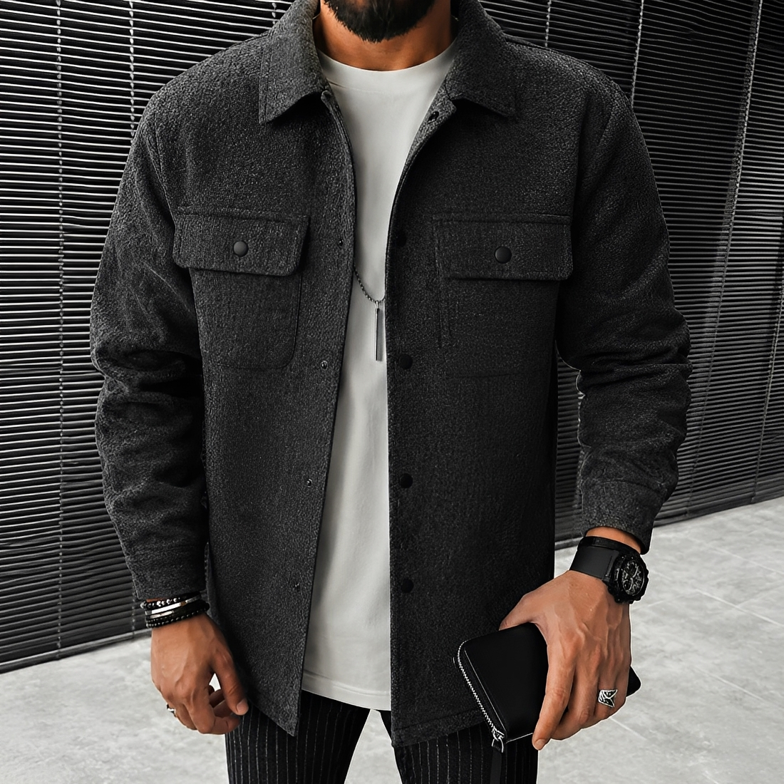 Veste homme décontractée à boutons avec poches et coupe relaxée