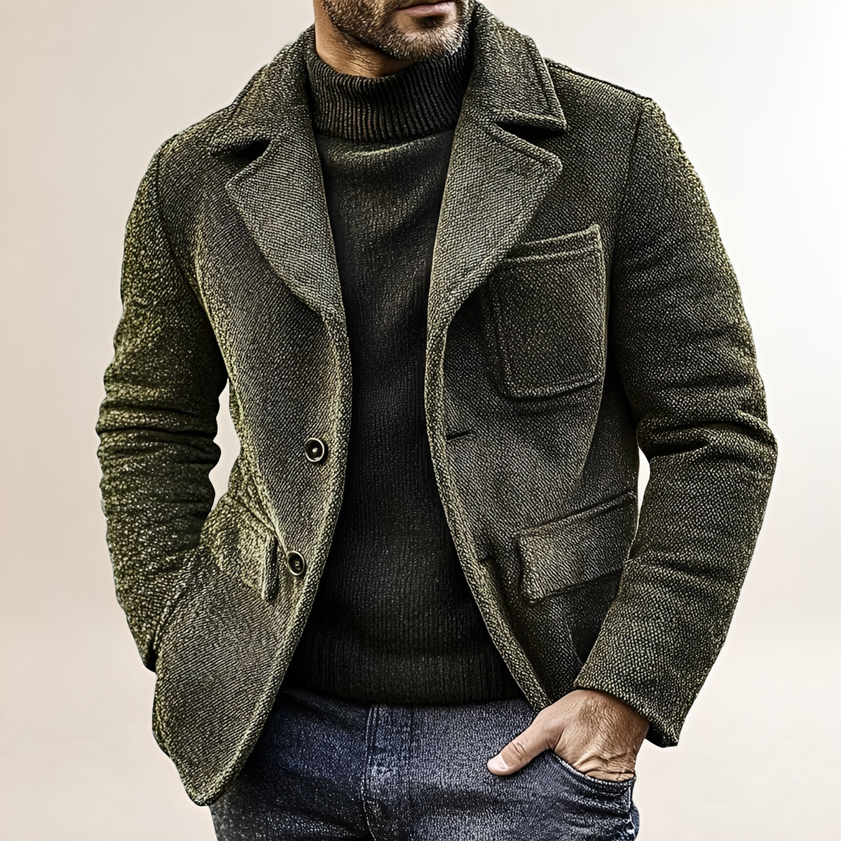 Veste homme à double boutonnage textured avec poche plaquée et col classique