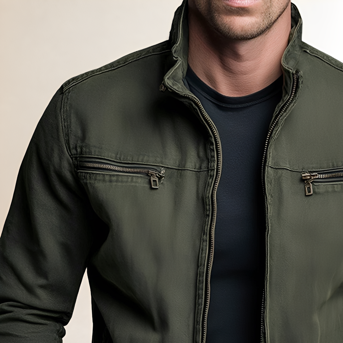 Veste homme à fermeture éclair et col revers - coupe moderne avec poches multiples