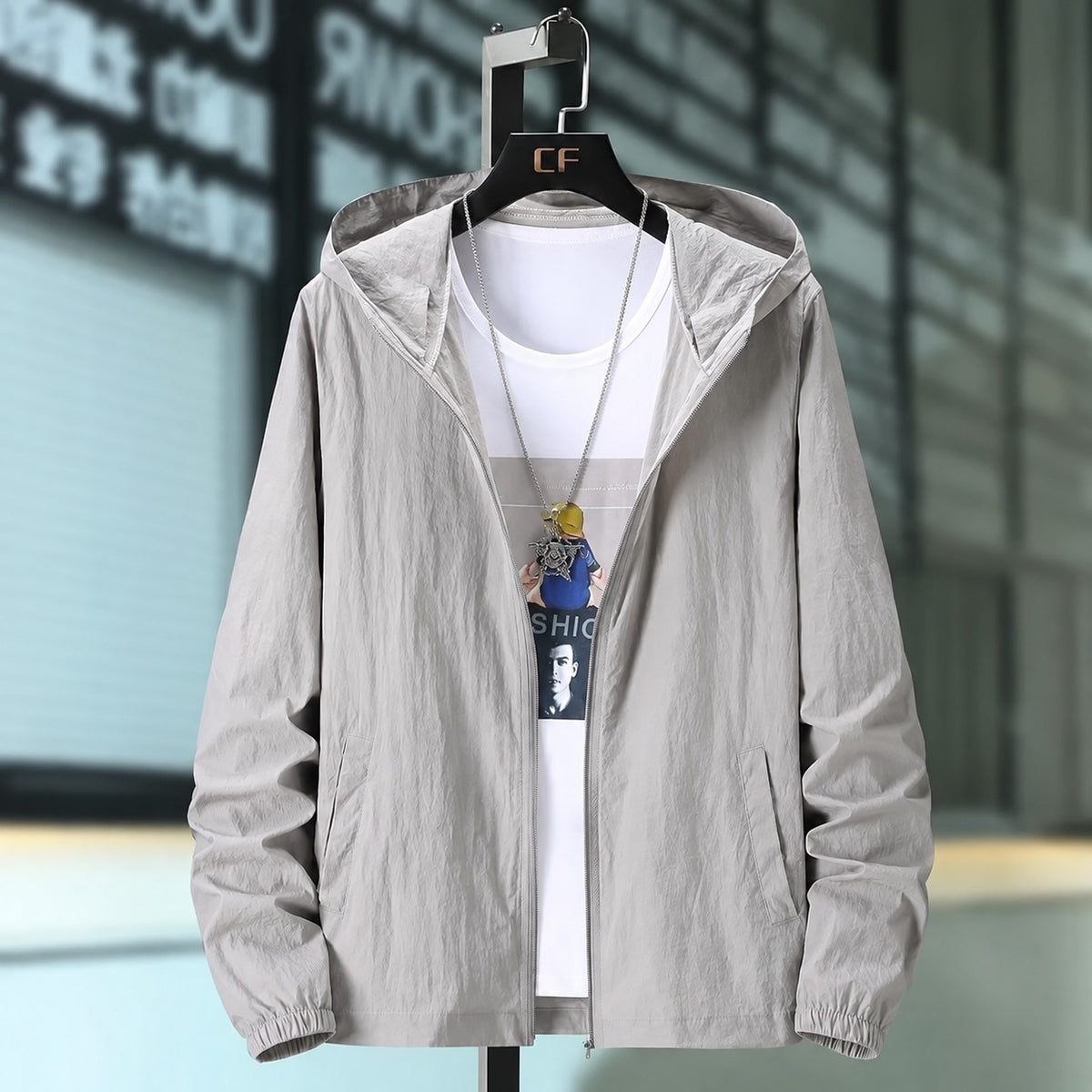 Veste homme légère à capuche respirante zip coupe relaxée