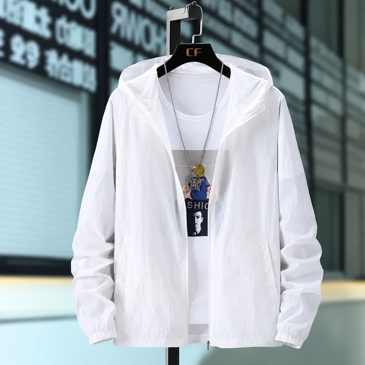 Veste homme légère à capuche respirante zip coupe relaxée