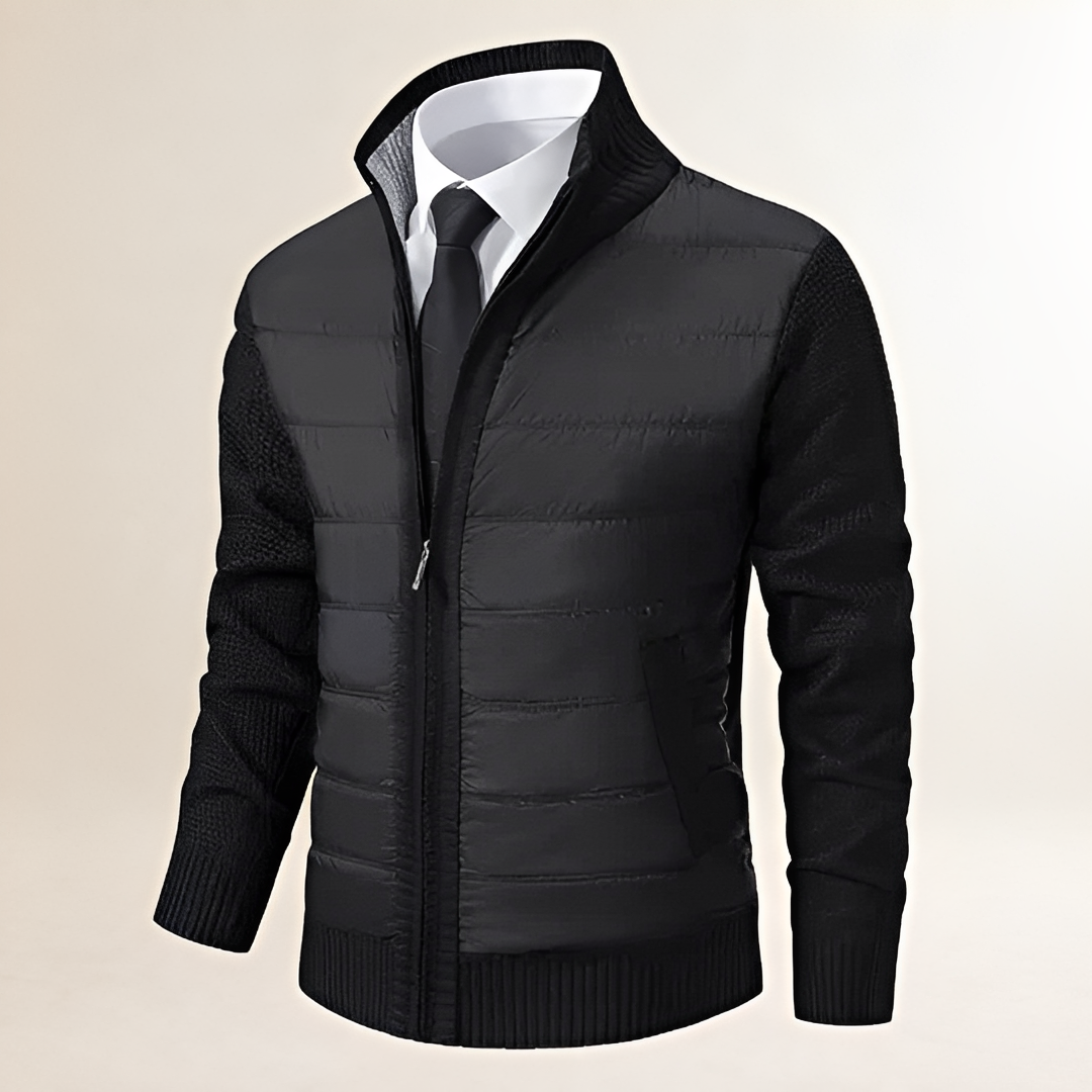 Veste homme matelassée à capuche et zip avec col montant et manches contrastées