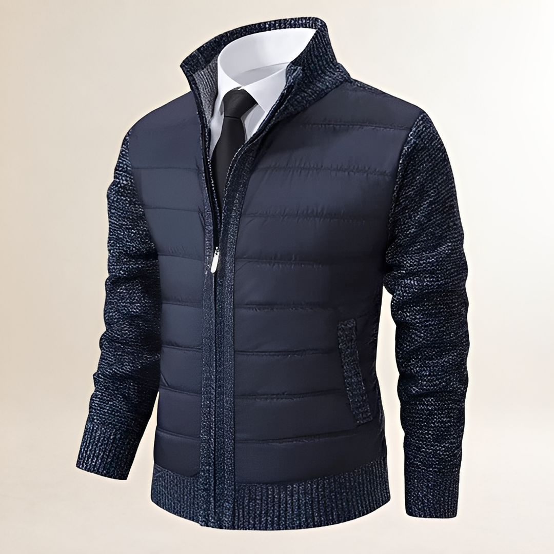Veste homme matelassée à capuche et zip avec col montant et manches contrastées