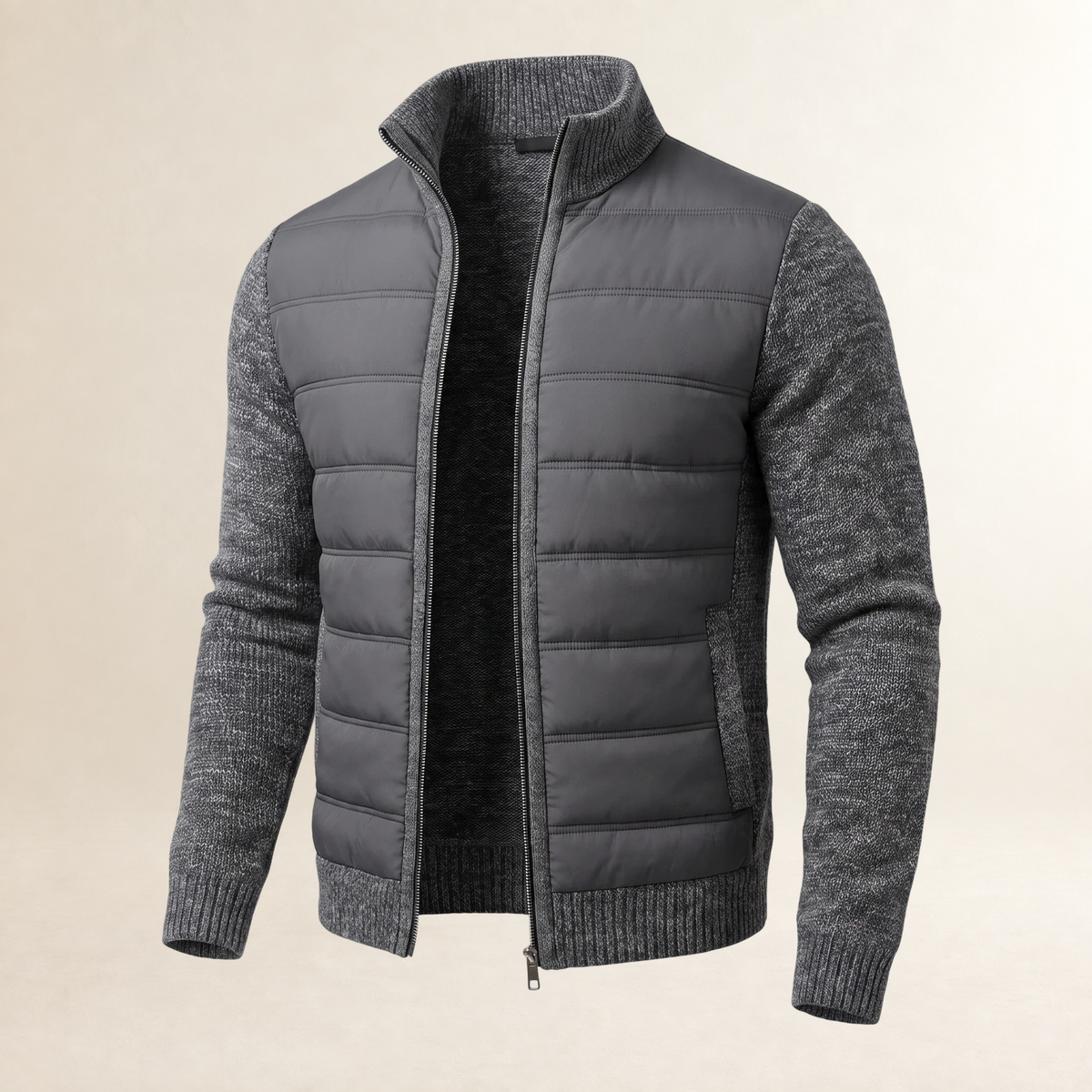 Veste homme matelassée légère à manches contrastantes et col montant