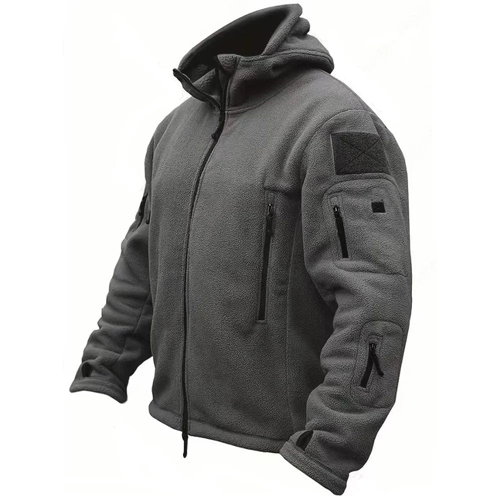 Veste homme tactique à capuche, poches utilitaires zippées et coupe régulière