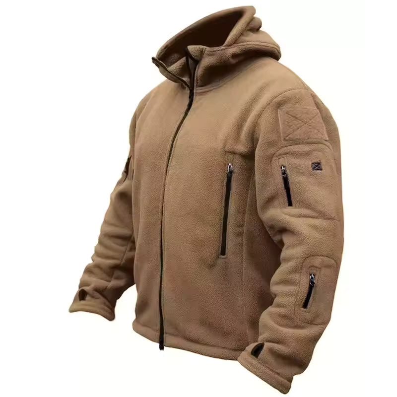 Veste homme tactique à capuche, poches utilitaires zippées et coupe régulière