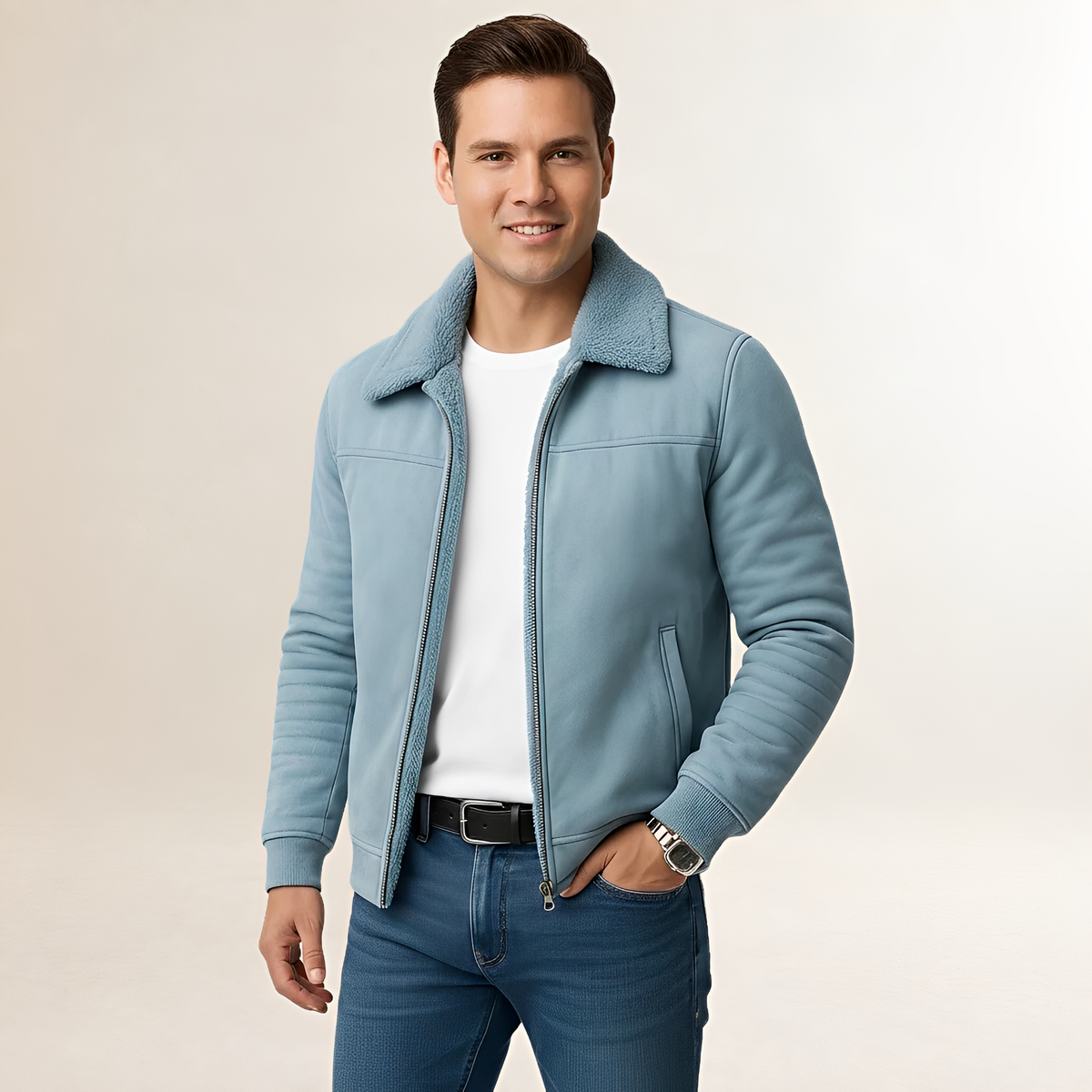 Veste homme zip col stylé coupe moderne détails côtelés