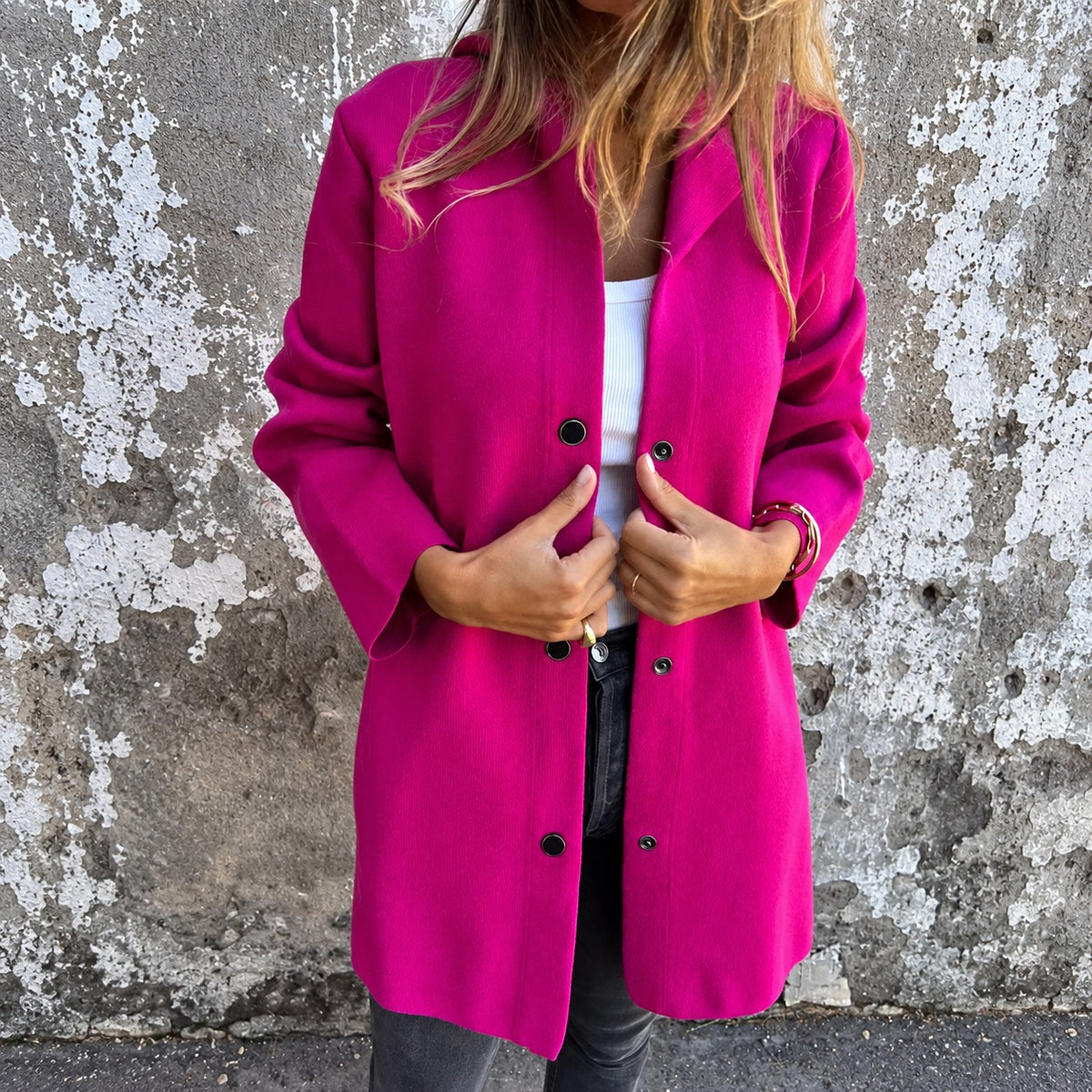 Veste longue à capuche pour femmes, boutonnée, coupe décontractée