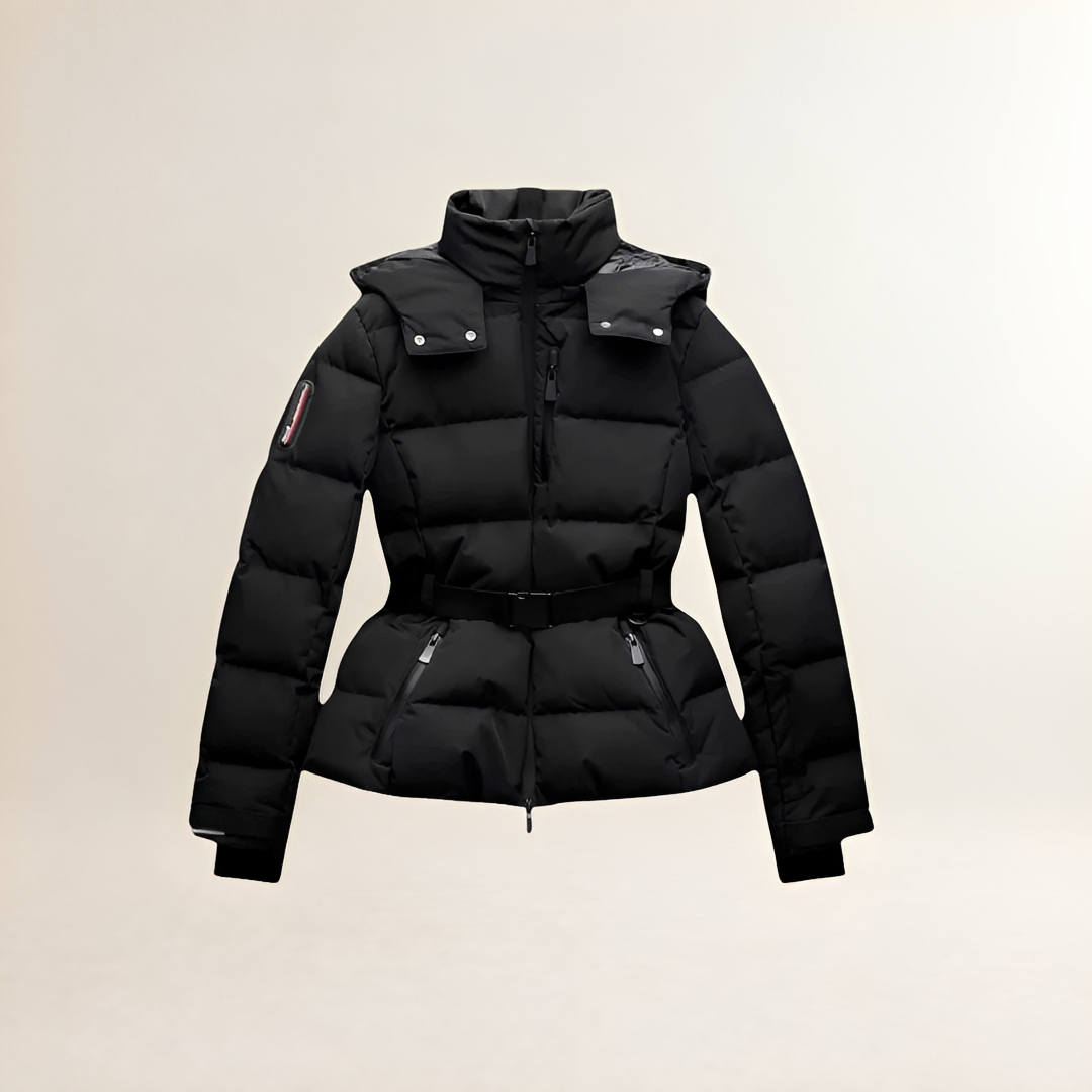 Veste matelassée à ceinture pour femmes avec capuche et fermeture éclair
