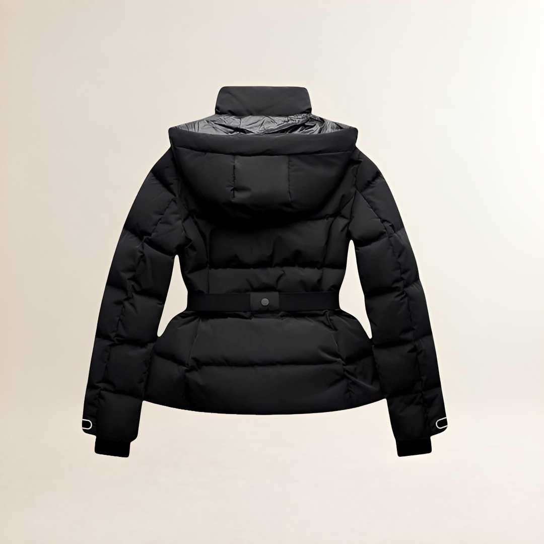 Veste matelassée à ceinture pour femmes avec capuche et fermeture éclair