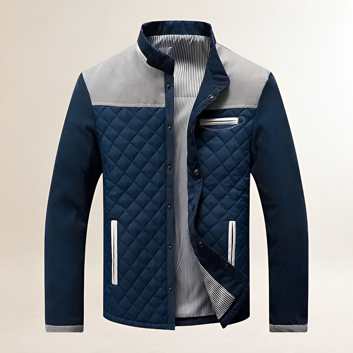 Veste matelassée homme à col montant, panneaux contrastés et fermeture éclair