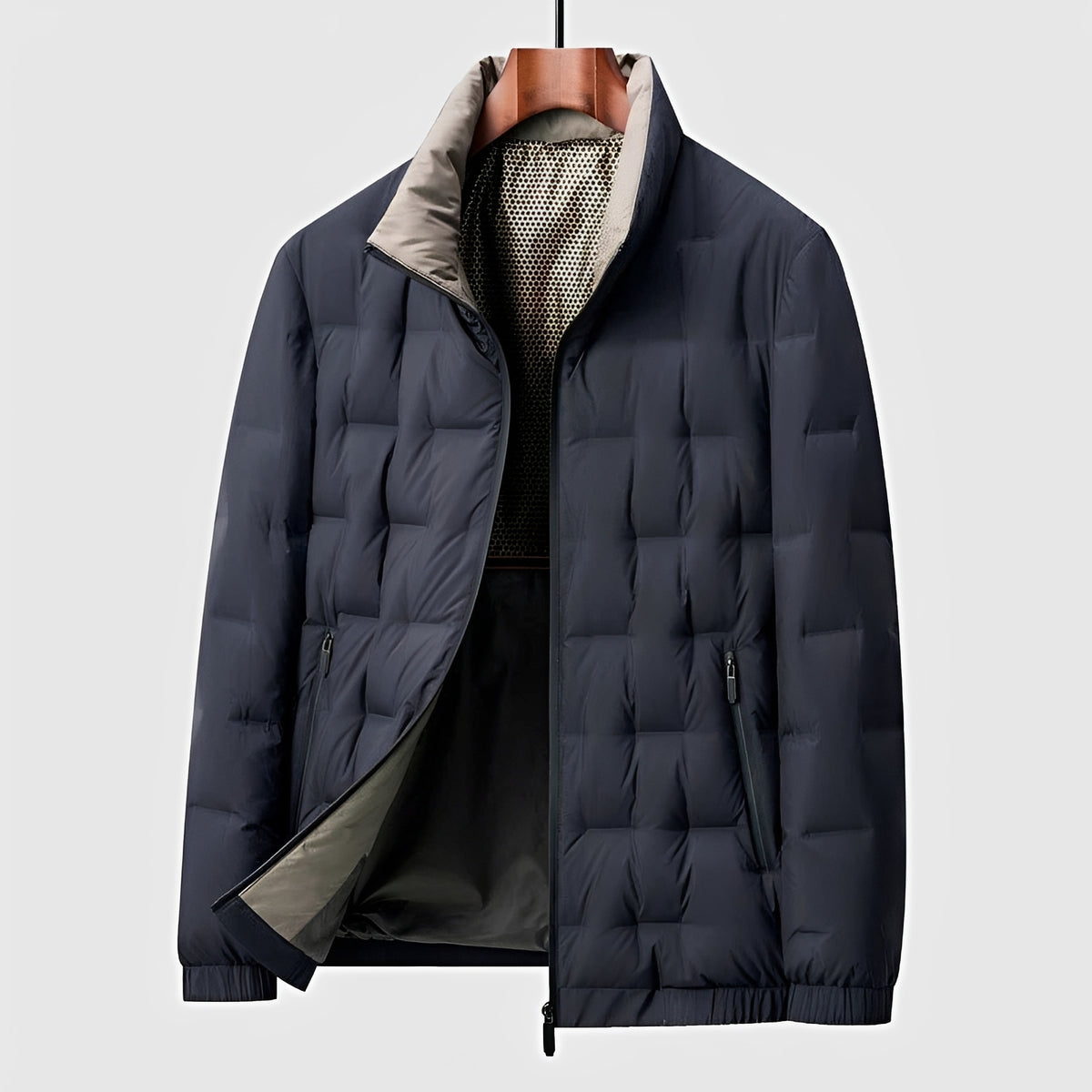Veste matelassée pour homme à col montant, fermeture éclair, design léger