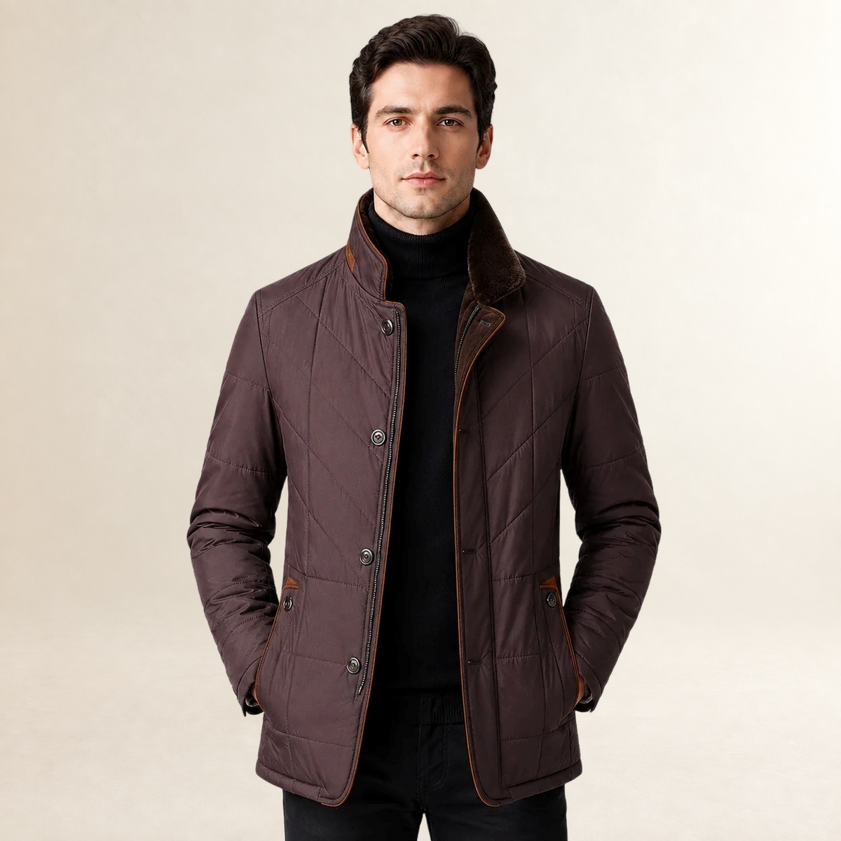 Veste matelassée pour homme col montant fermeture à boutons coupe ajustée