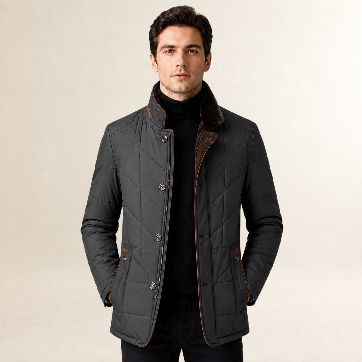 Veste matelassée pour homme col montant fermeture à boutons coupe ajustée