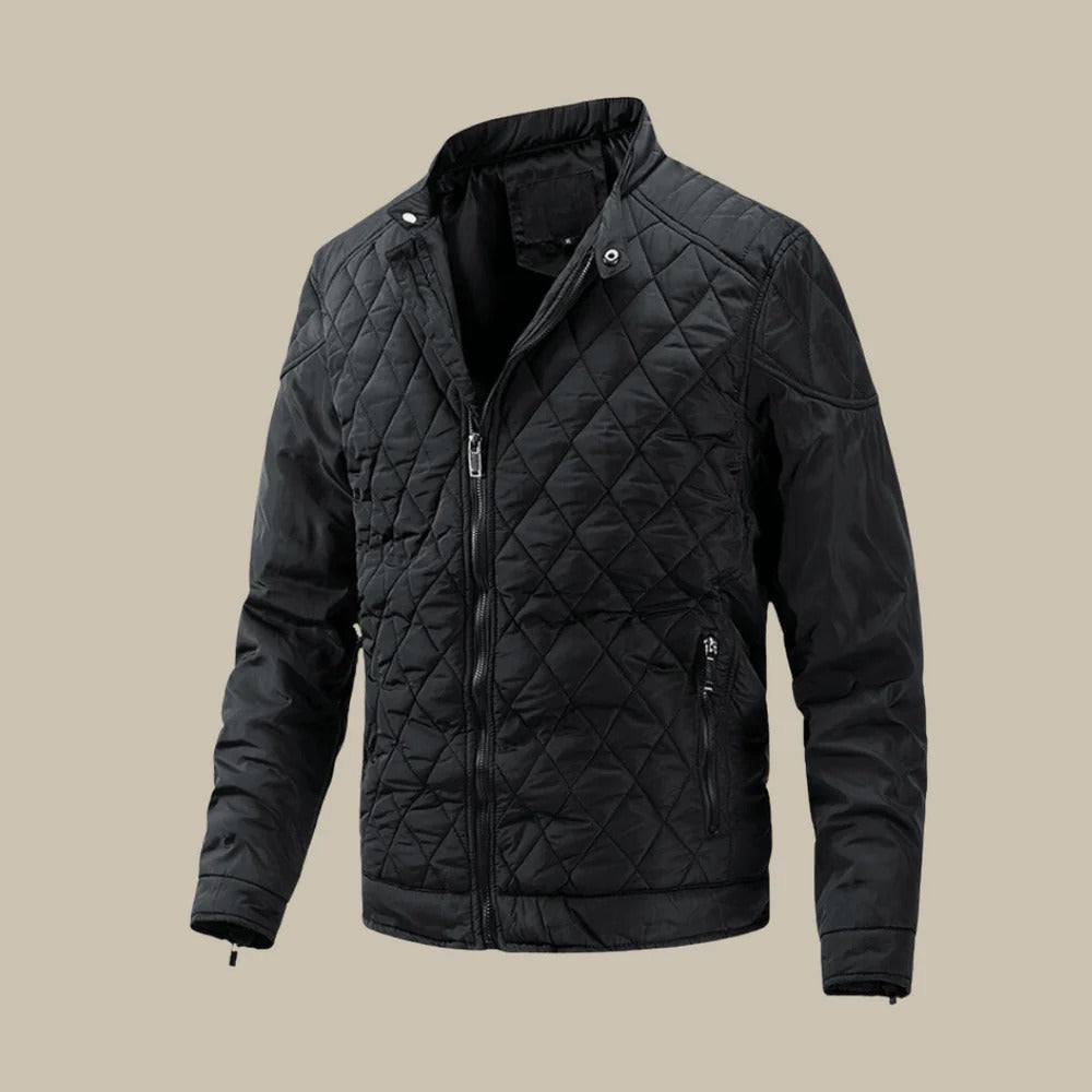 Veste matelassée pour homme coupe ajustée col montant fermeture éclair manches longues poches zippées