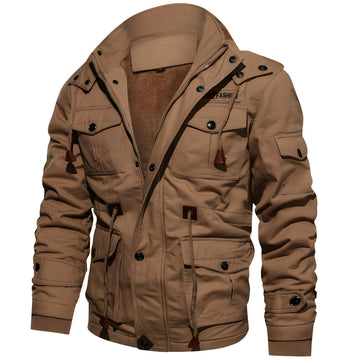 Veste militaire pour hommes à coupe structurée, multiples poches et fermeture bouton et zippée
