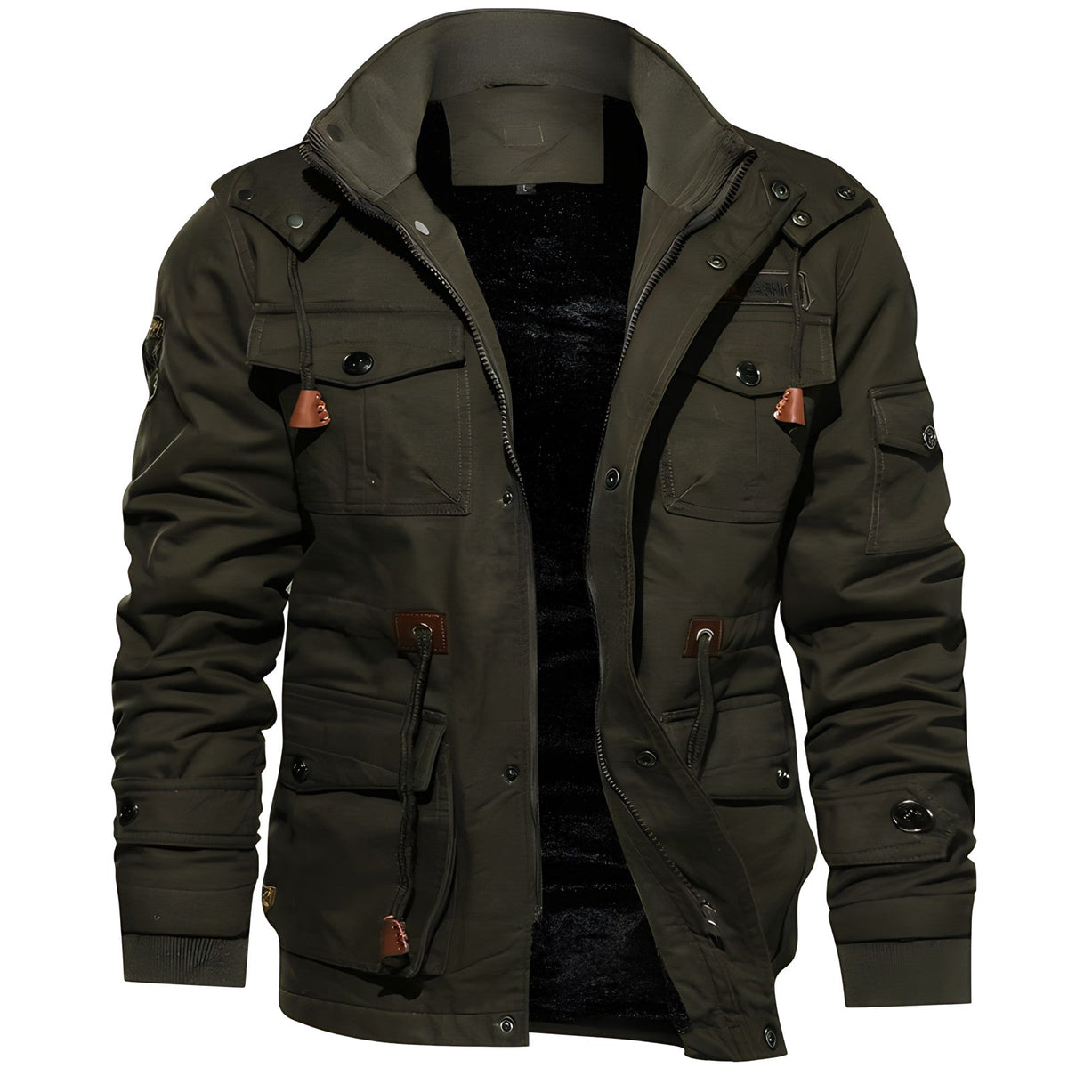 Veste militaire pour hommes à coupe structurée, multiples poches et fermeture bouton et zippée