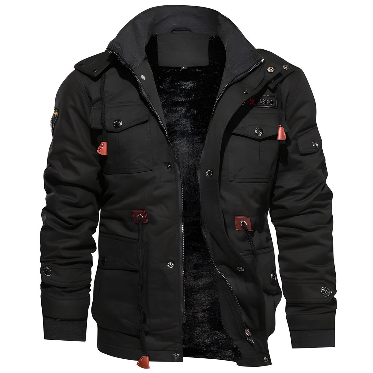 Veste militaire pour hommes à coupe structurée, multiples poches et fermeture bouton et zippée
