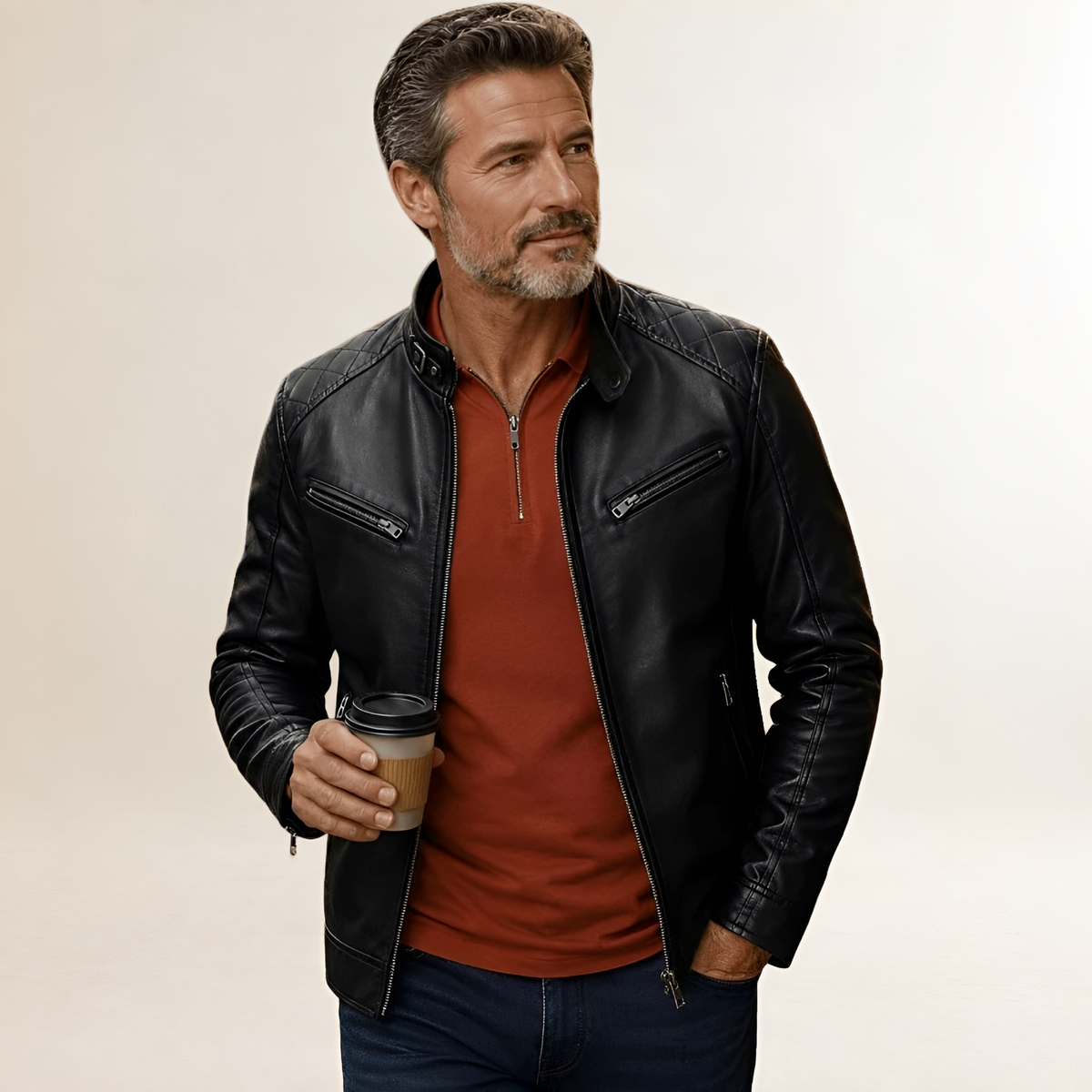 Veste moto homme à zip front