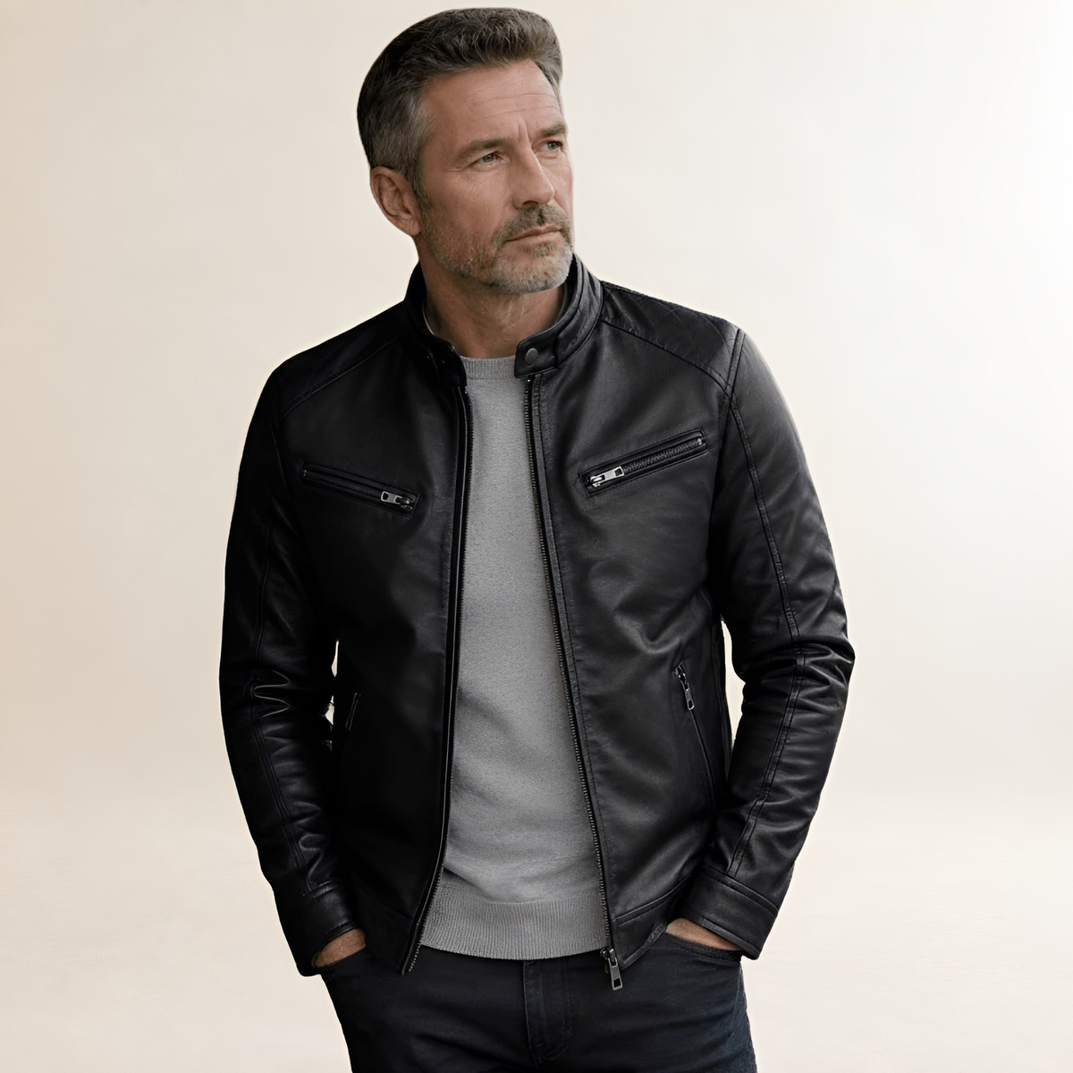 Veste moto homme à zip front