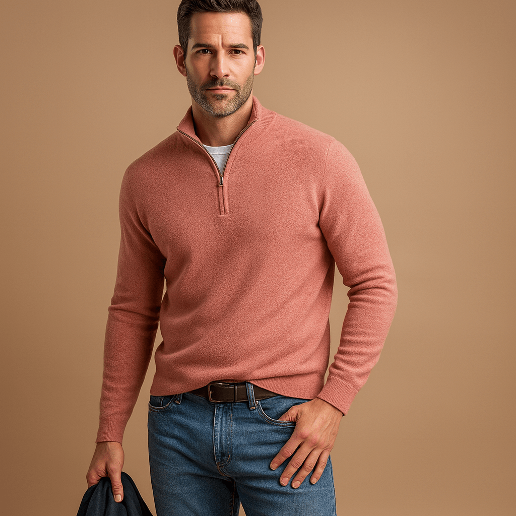 Veste-polo homme avec demi-zip et col montant - coupe décontractée