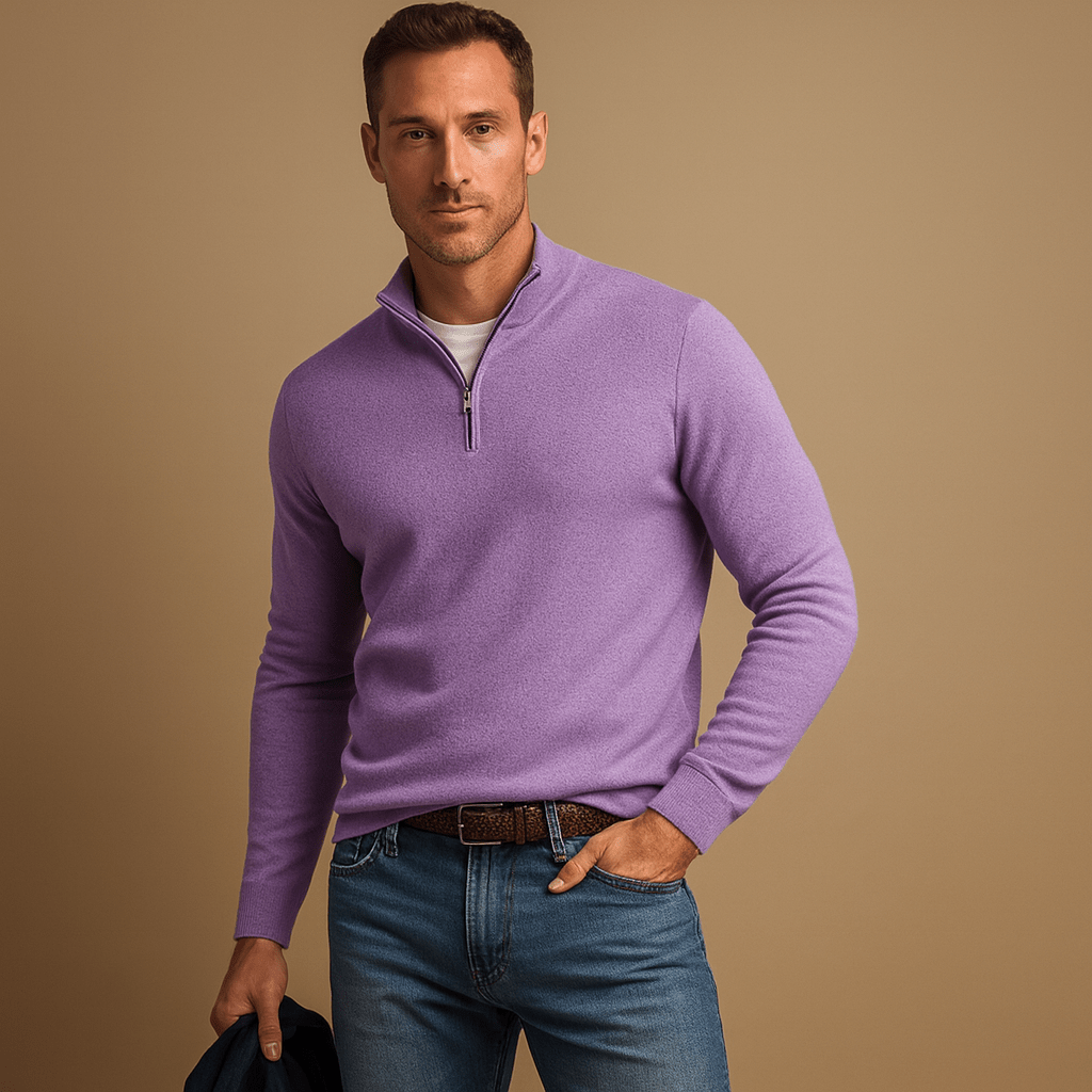 Veste-polo homme avec demi-zip et col montant - coupe décontractée