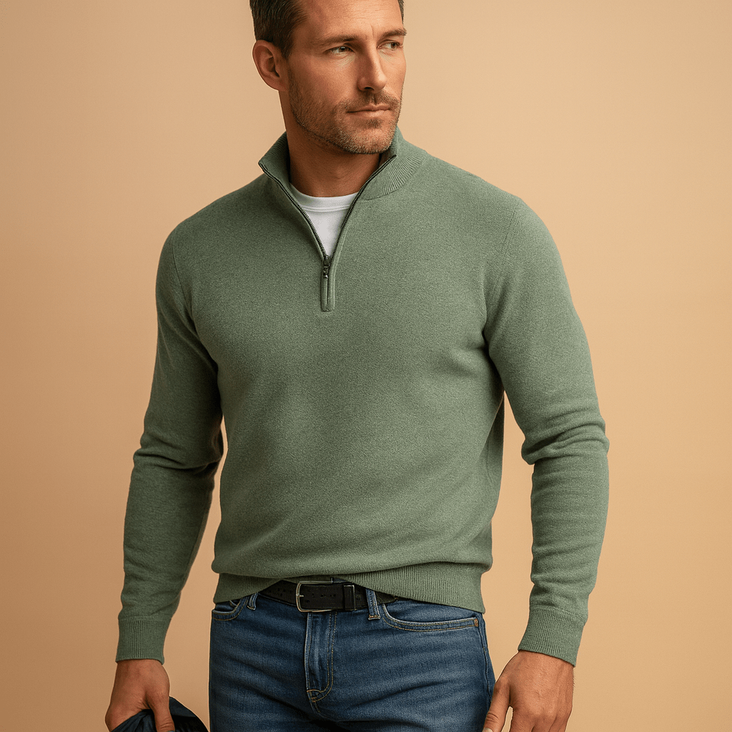 Veste-polo homme avec demi-zip et col montant - coupe décontractée