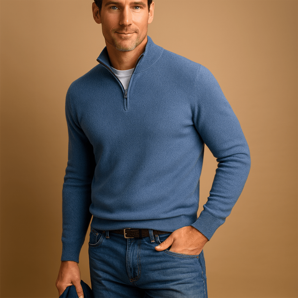 Veste-polo homme avec demi-zip et col montant - coupe décontractée